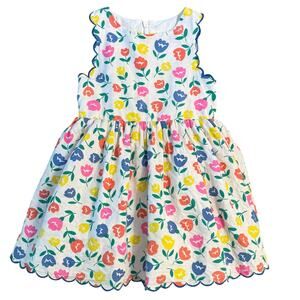 Mini Boden Anthropologie Girls Linen Floral Tulip Easter Dress White Size 2-3Y
